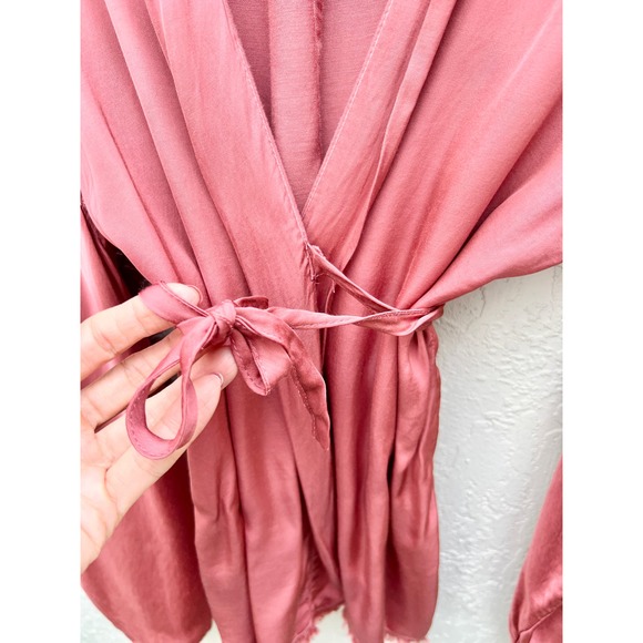 Nation LTD Wide Dolman Sleeve Trim Hem Wrap Tie Top Pink Women's Medium - Picture 3 of 9